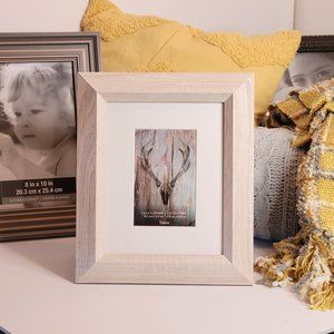 Picture Frame, Rustic Cream Faux Wood,  with Matting opening 4"x6"